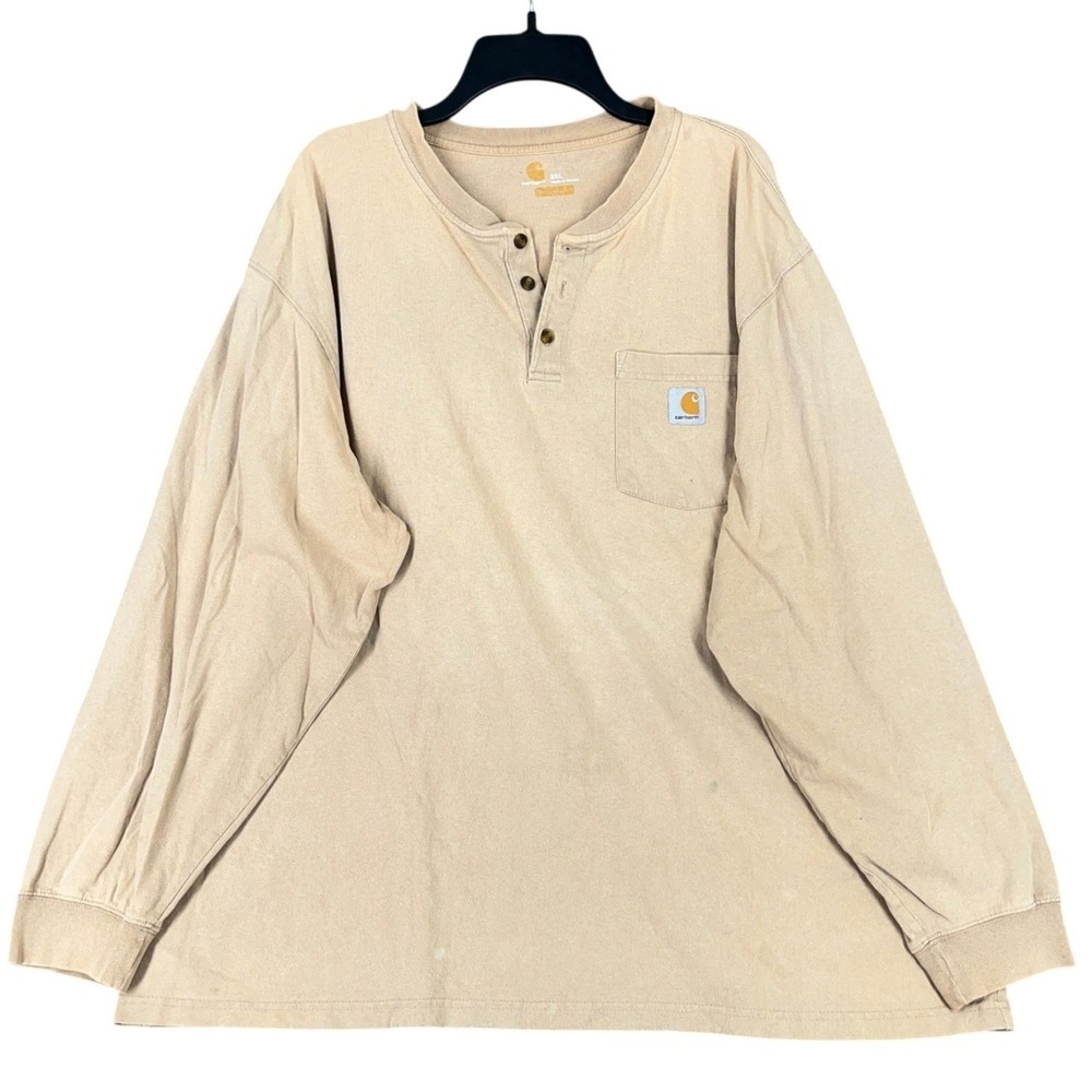 Carhartt 2XL Long Sleeve Henley Worn Shirt Pocket Work Utility Skater Street